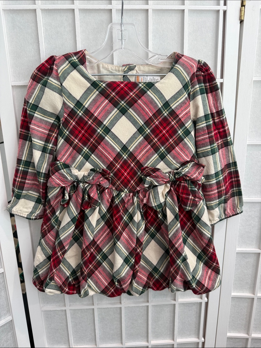 Gymboree Girls Plaid Bow Flannel Bubble Dress Red 18-24m